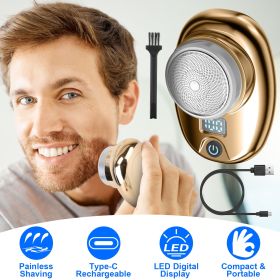 Gold-Blue-Black Color Options 1Pc Portable Electric Shaver With LED Digital Display Type-C Rechargeable Electric Razor For Men Electric Beard Tri (Color: Gold)